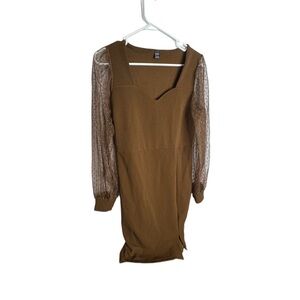 SHEIN Brown Dress with Sheer Sleeves